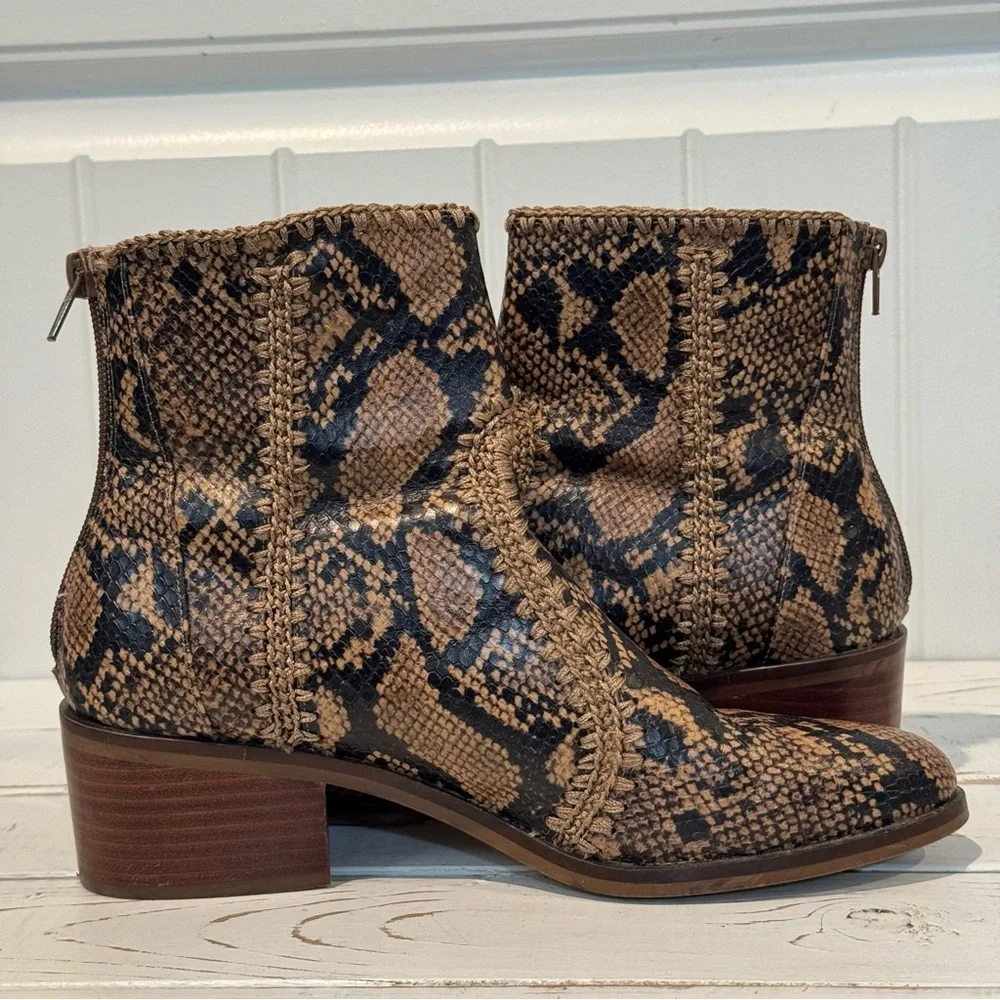 Unique and Stylish Brown Snake Print Ankle Boots - Picture 7 of 10